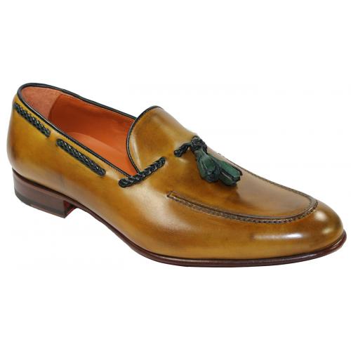 Emilio Franco 409 Mustard / Green Genuine Calf Loafer Shoes With Tassel.